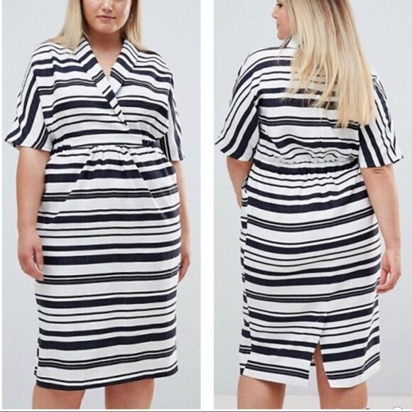 ASOS DESIGN Curve Black and White Striped Midi Dress With Pockets size 6 - Picture 1 of 15